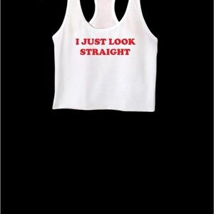 Straight White Tank Top with Red Text
